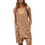Women's Comfortable Jumpsuit with Deep Neckline and Pockets