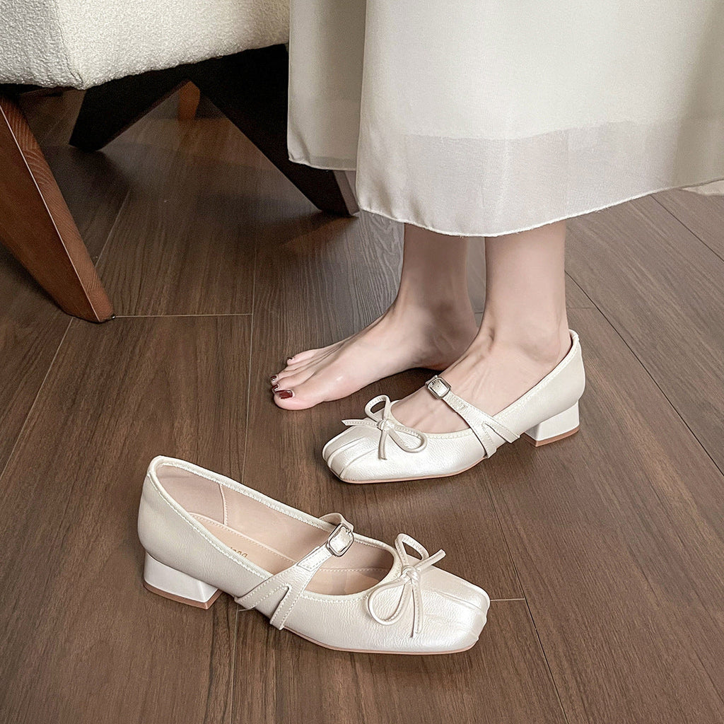 Women's Ballet Flats with Decorative Strap and Comfortable Block Heel