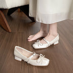 Women's Ballet Flats with Decorative Strap and Comfortable Block Heel