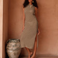 Elegant Knitted Maxi Dress with Pattern and Side Slit