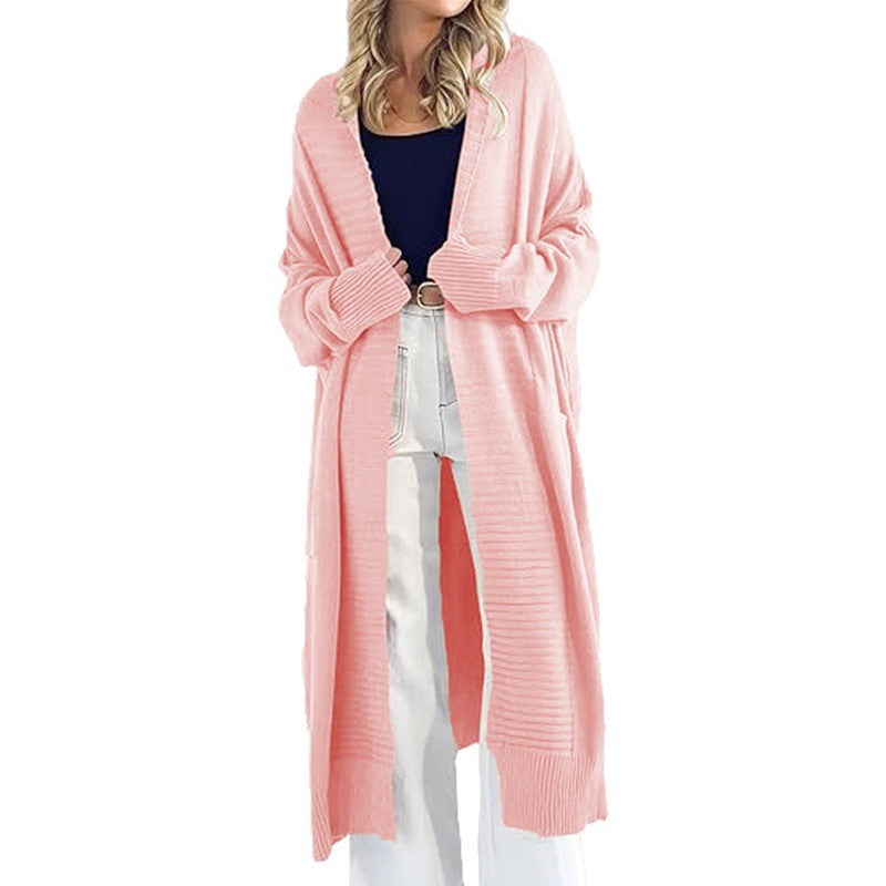 Women's Lightweight Knit Coat with Wide Sleeves and Pockets