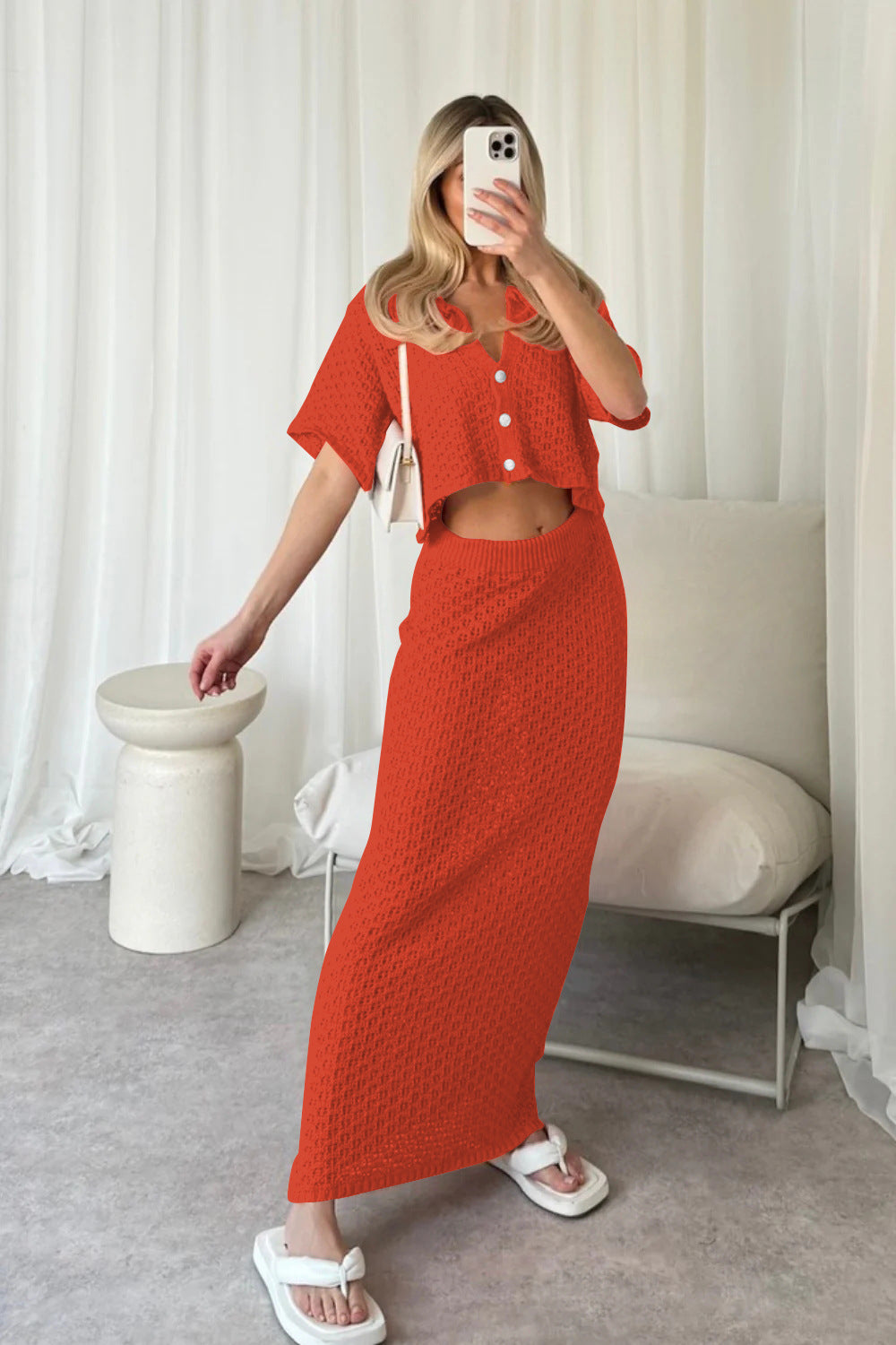 Women's Casual Knit Set with Cropped Jacket and Wrap Skirt
