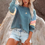 Women's Casual Pullover with Colorful Sleeve Design