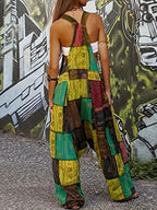 Women's Casual Jumpsuit with Colorful Patchwork Pattern