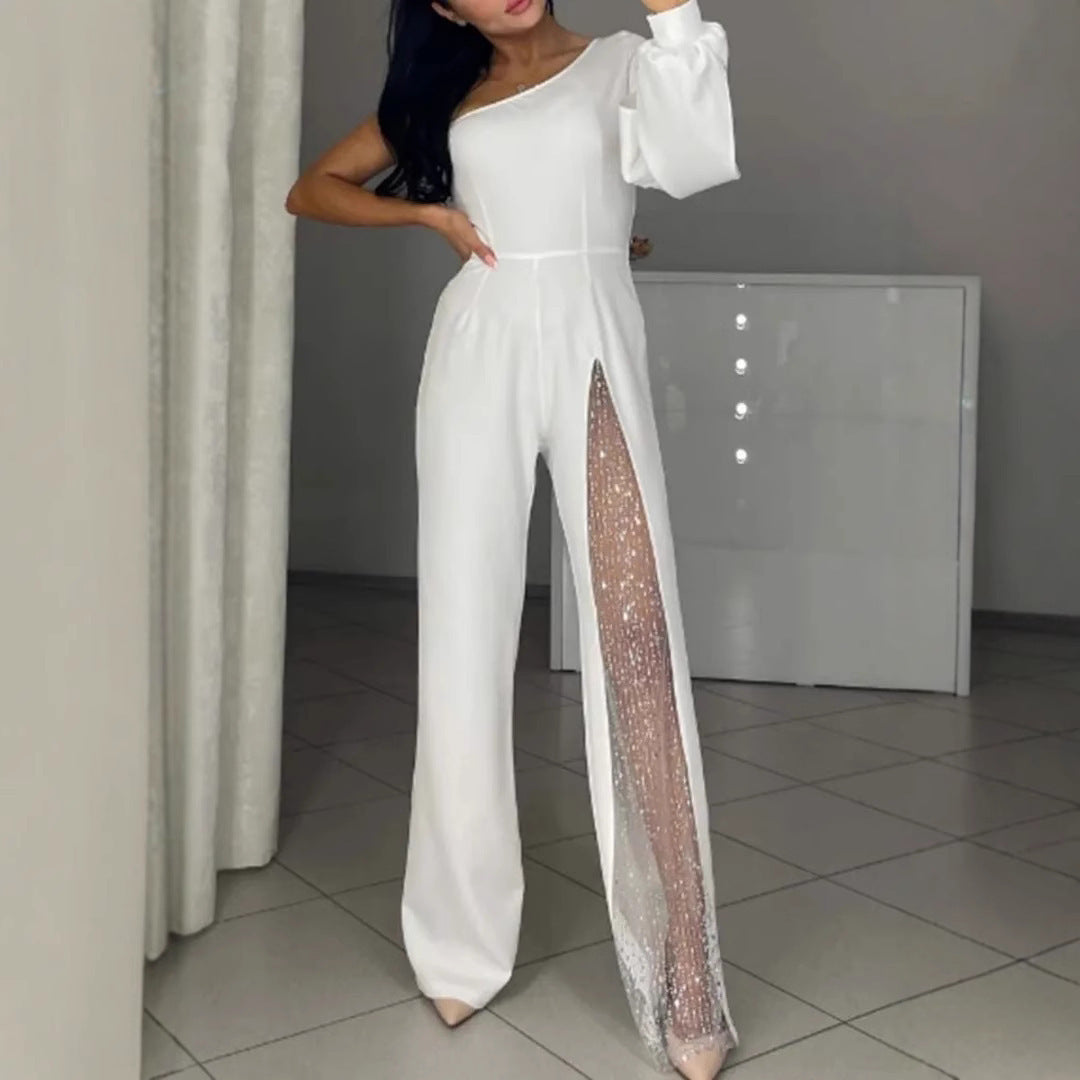 Elegant Jumpsuit with Sheer Inserts and Sequins