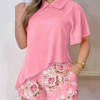 Floral Blouse and Shorts Set