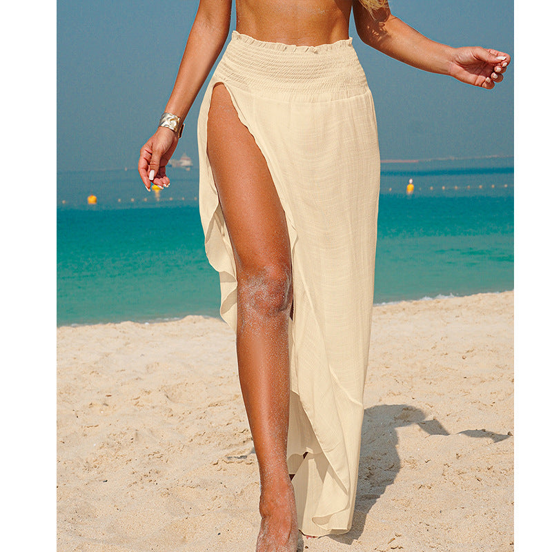 Women's Airy Beach Skirt with High Slit and Elastic Waistband