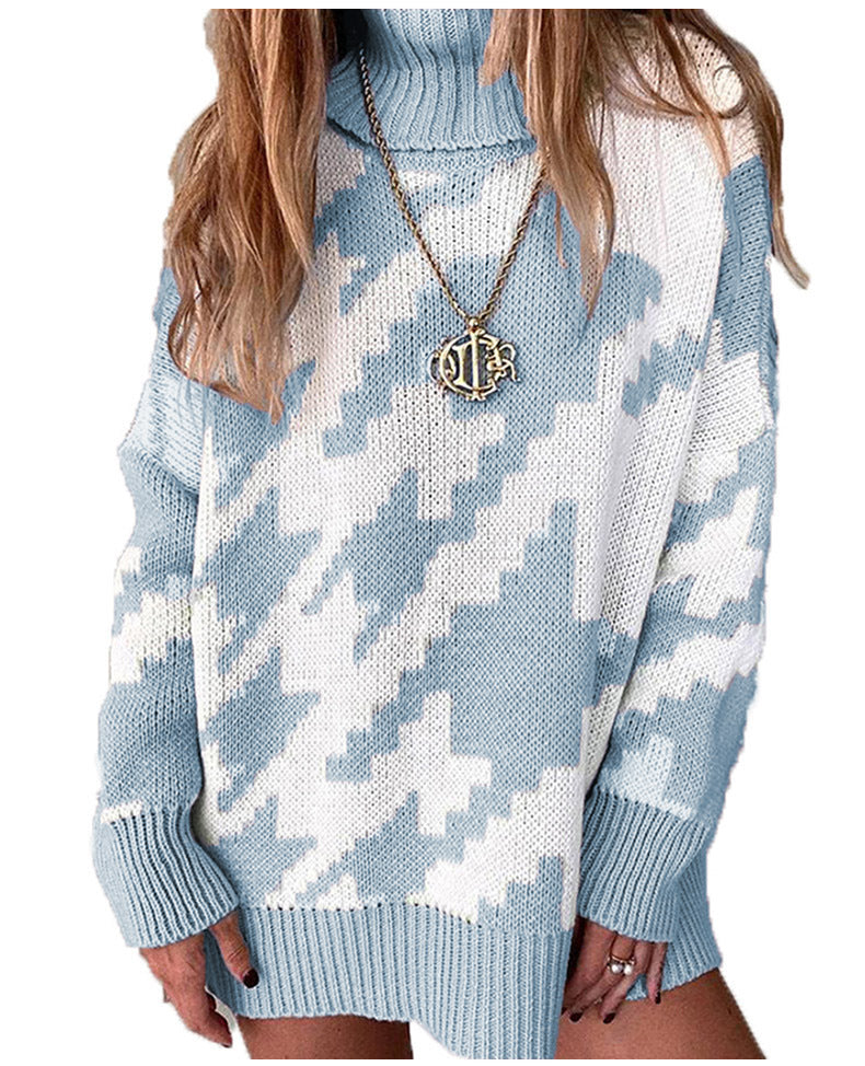 Women's Chunky Knit Sweater with Modern Chevron Pattern