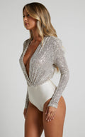 Women's Glittering Overall with Deep V-Neck and Long Sleeves