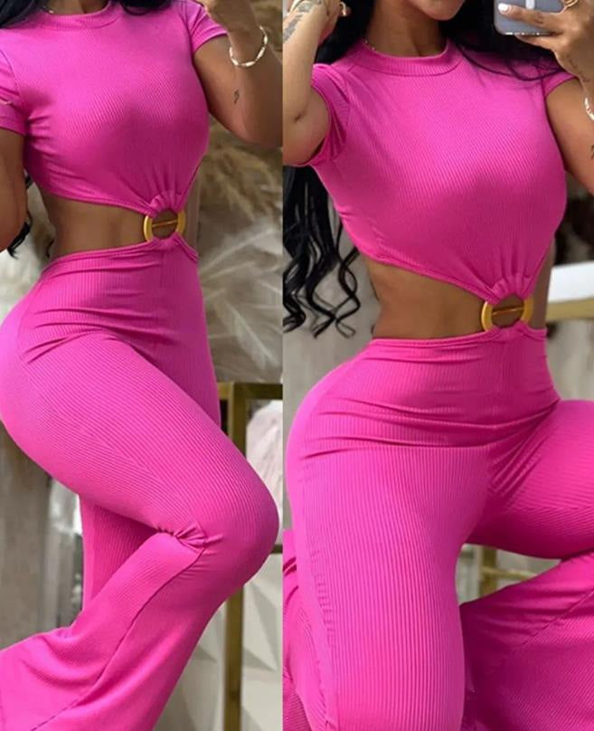 Women's Casual Two-Piece Set with Fashionable Ring Detail