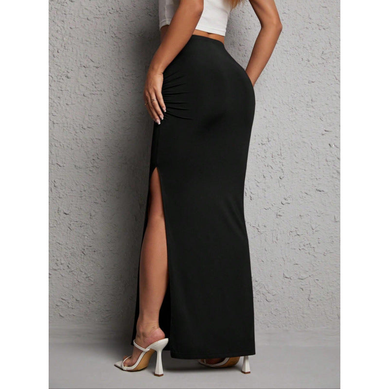 Women's Maxi Skirt with Side Slits and Ruching