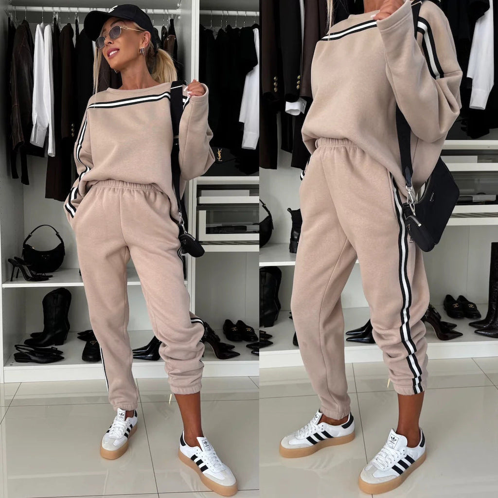 Women's Comfortable Sport Loungewear Set with Contrast Stripes