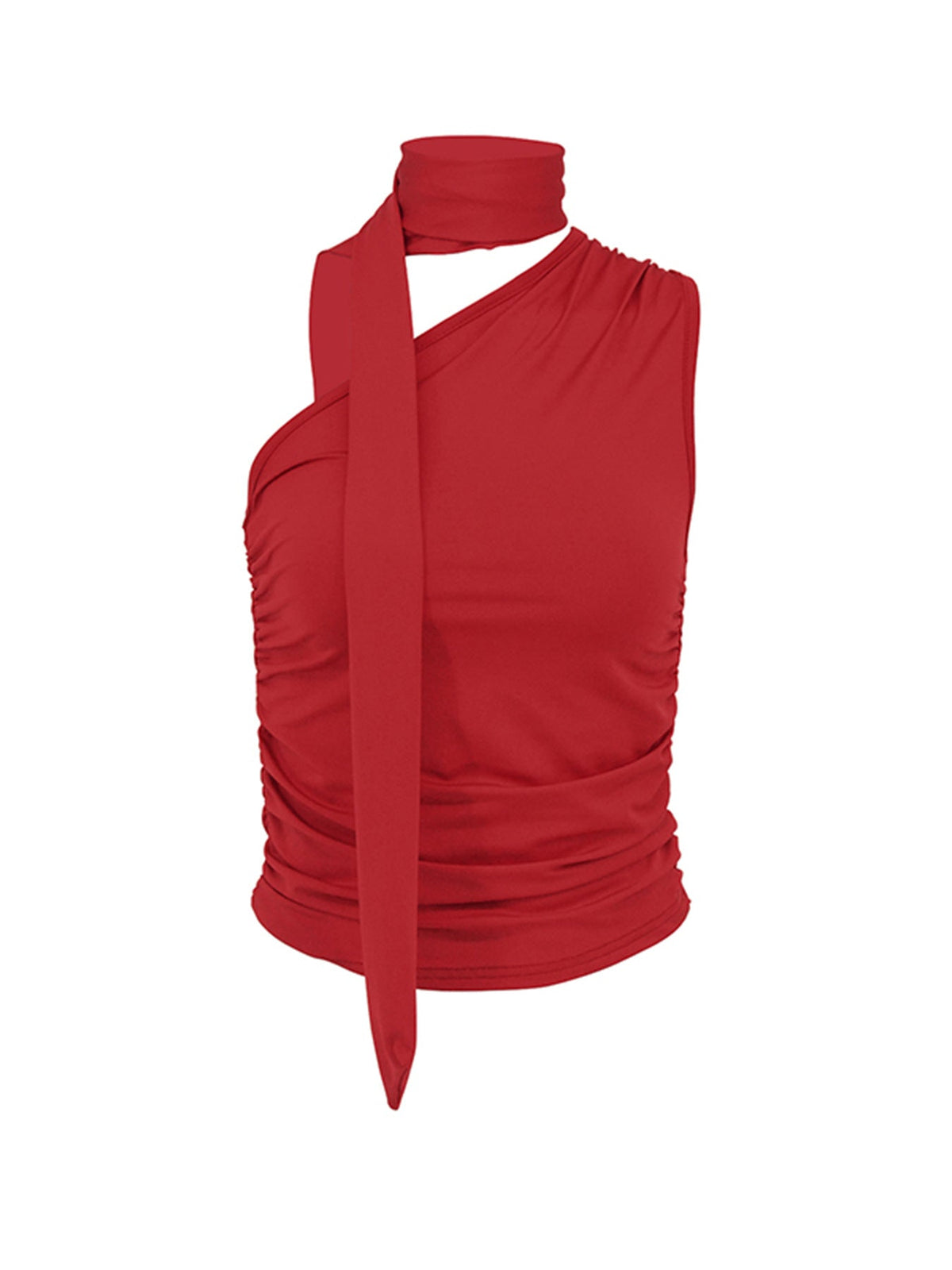 Women's Asymmetrical Top with Tie Details and Ruching