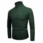 Elegant Knit Sweater with High Collar and Fine Ribbed Texture