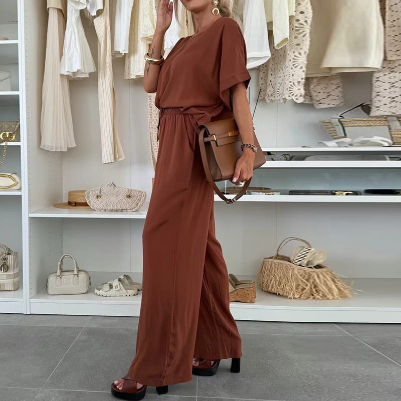 Casual Women's Wide-Leg Jumpsuit with Waist Tie