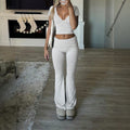 Women's Casual Two-Piece Lounge Set with Cropped Top and Bootcut Pants