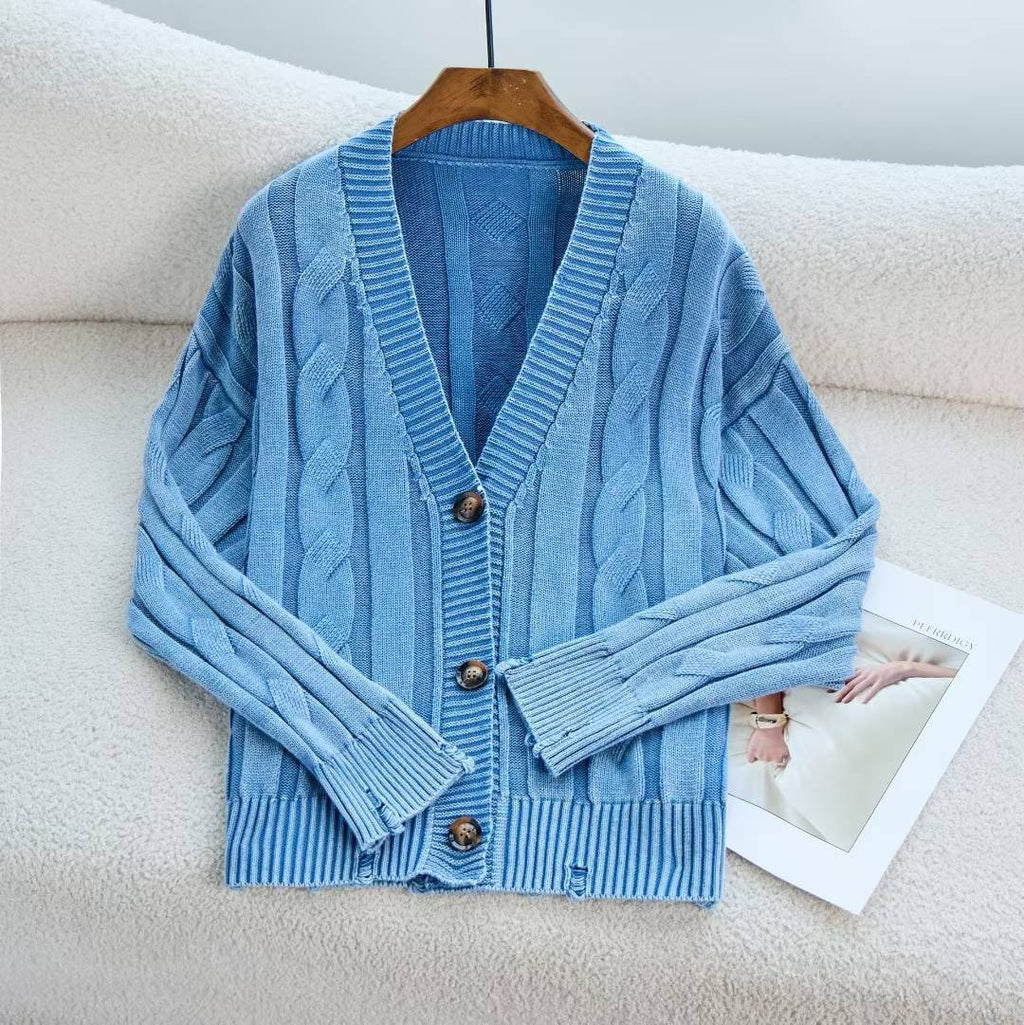Women's Patterned Cardigan with Cable Knit and Button Details