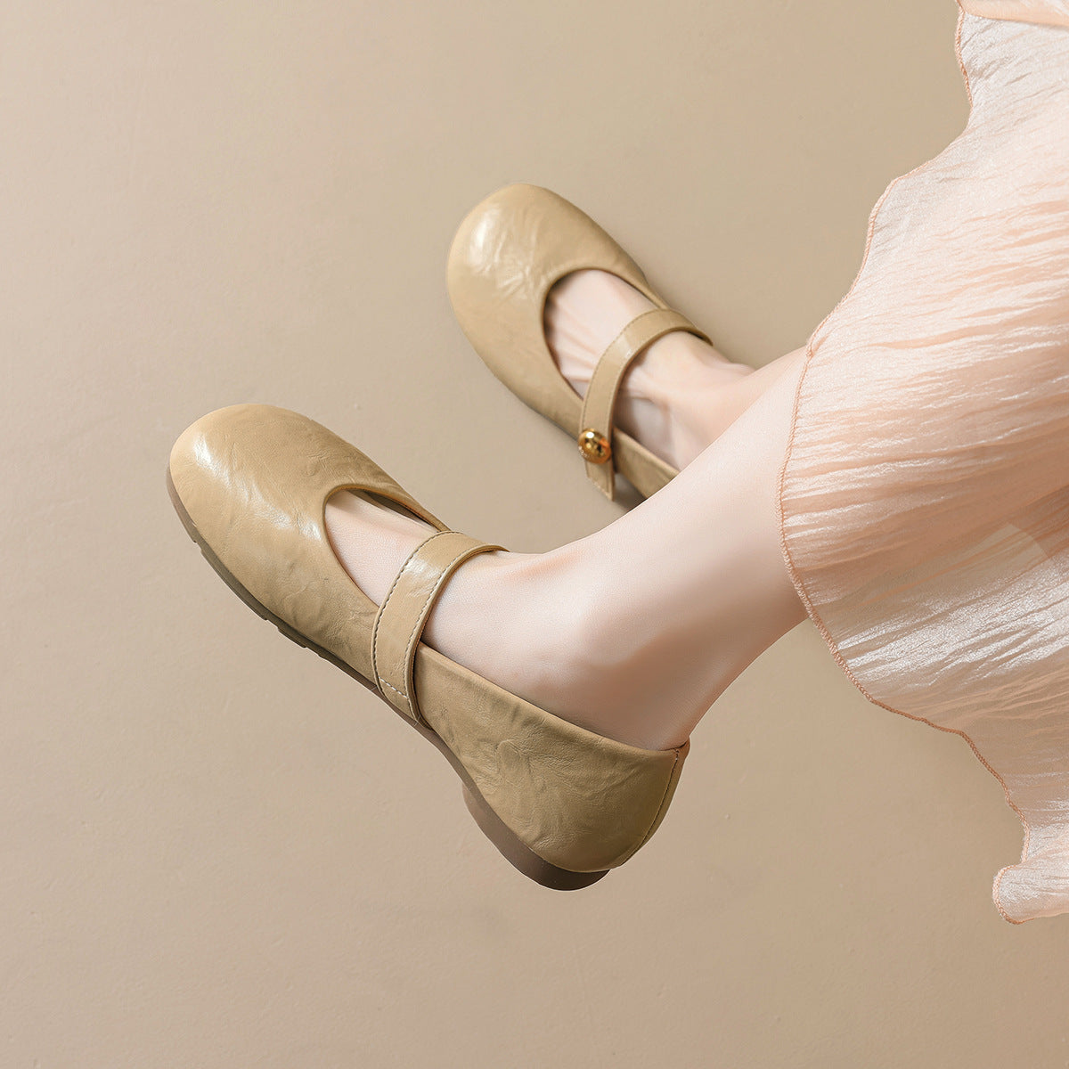 Women's Ballet Flats with Elegant Strap and Fashionable Button Detail
