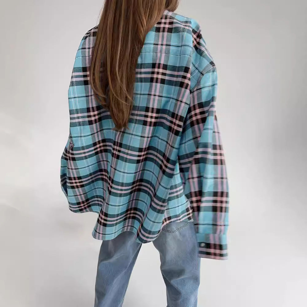 Women's Casual Plaid Shirt Blouse