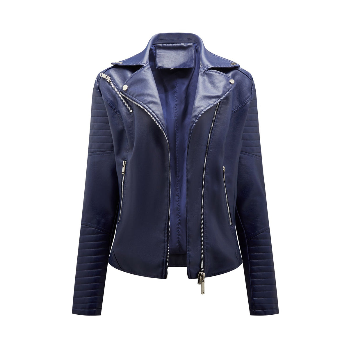 Women's Biker Jacket with Quilted Details and Asymmetrical Zipper