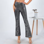 Women's Shiny Flared Pants with Scale Pattern