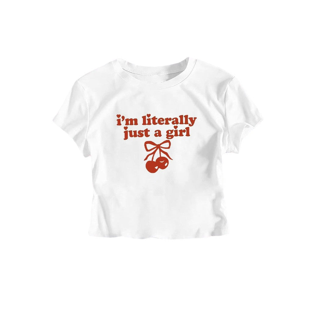 Women's Artistic Cherry Print Crop T-Shirt