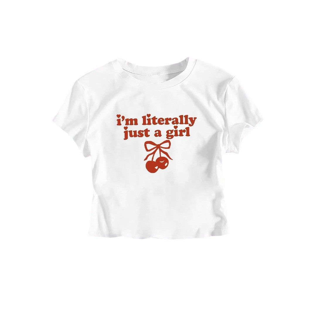 Women's Artistic Cherry Print Crop T-Shirt