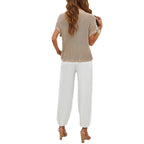 Women's Casual Knit Top with Practical Chest Pocket and Comfortable Baggy Pants