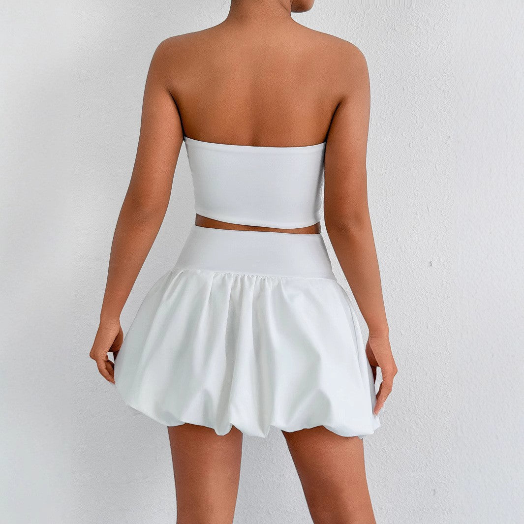 Women's Bandeau Mini Dress with Cut-Out Details and Voluminous Skirt