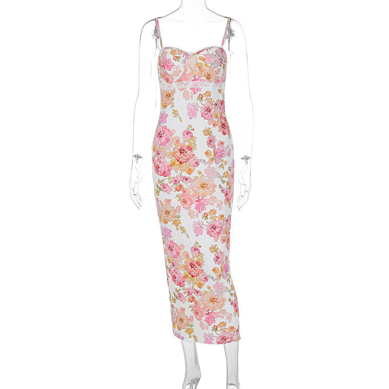 Women's Floral Maxi Dress with Adjustable Straps and Figure-Hugging Cut
