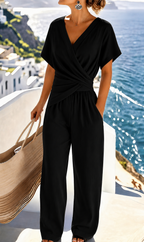 Women's Elegant Wrap-Look Two-Piece Set with Wide Legs