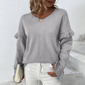 Women's Elegant Sweater with Ruffle Details and V-Neck