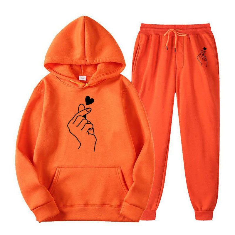 Women's Jogging Suit with Creative Heart Motif and Comfortable Fit