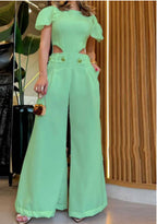 Elegant Wide-Leg Jumpsuit with Cut-Out Design