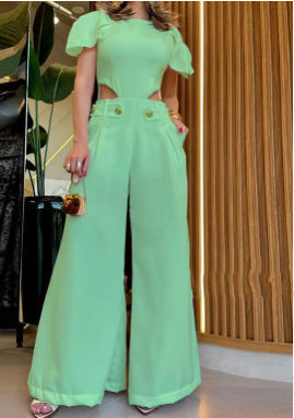 Elegant Wide-Leg Jumpsuit with Cut-Out Design