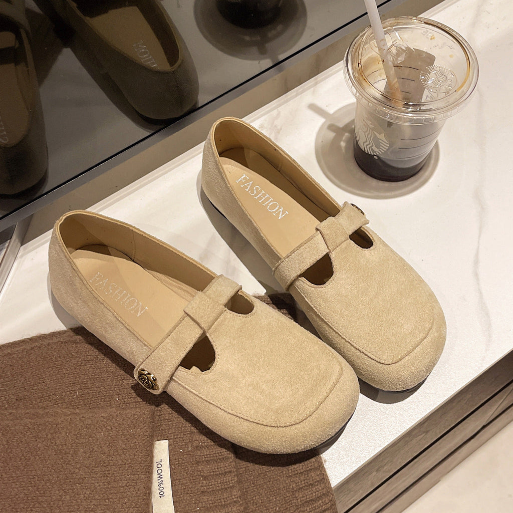 Women's Ballet Flats with Elegant Buckle and Soft Suede