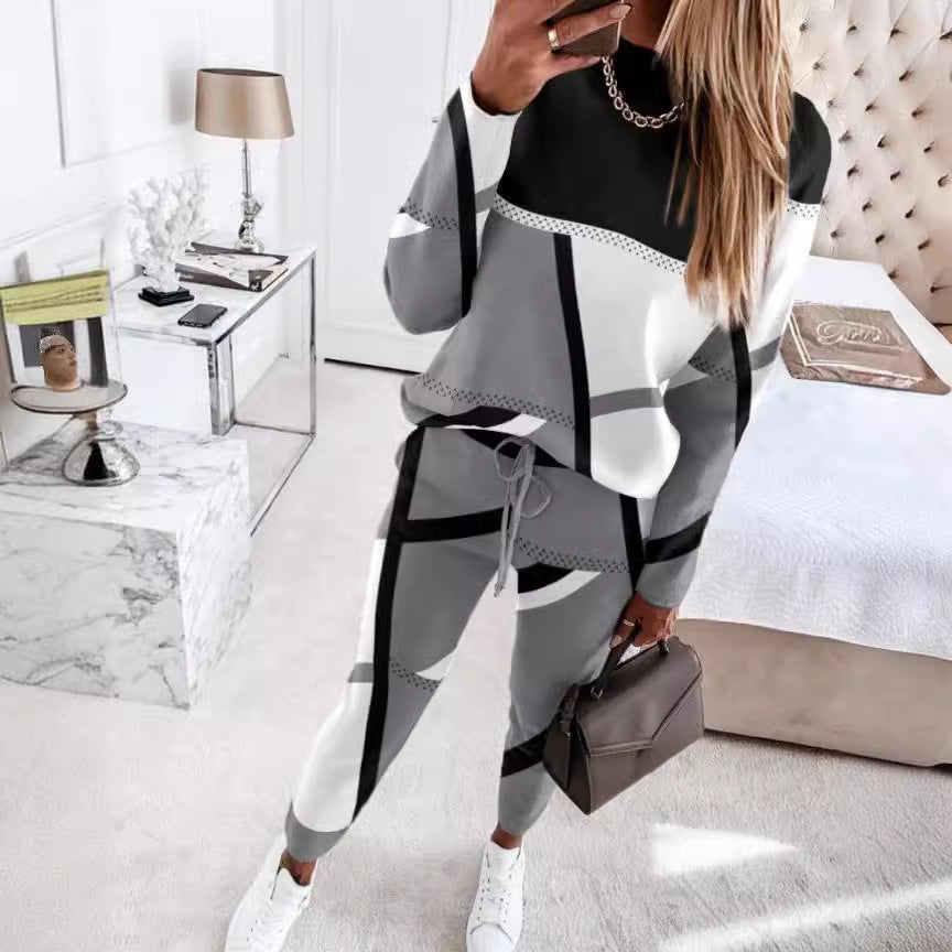 Women's Patterned Sweatshirt and Jogger Set