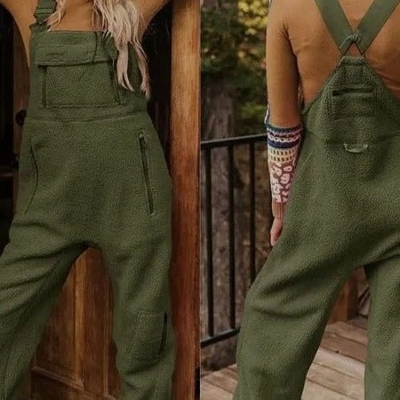 Women's Fluffy Overall with Adjustable Straps and Pockets