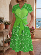 Women's Floral Midi Dress with Adjustable Belt