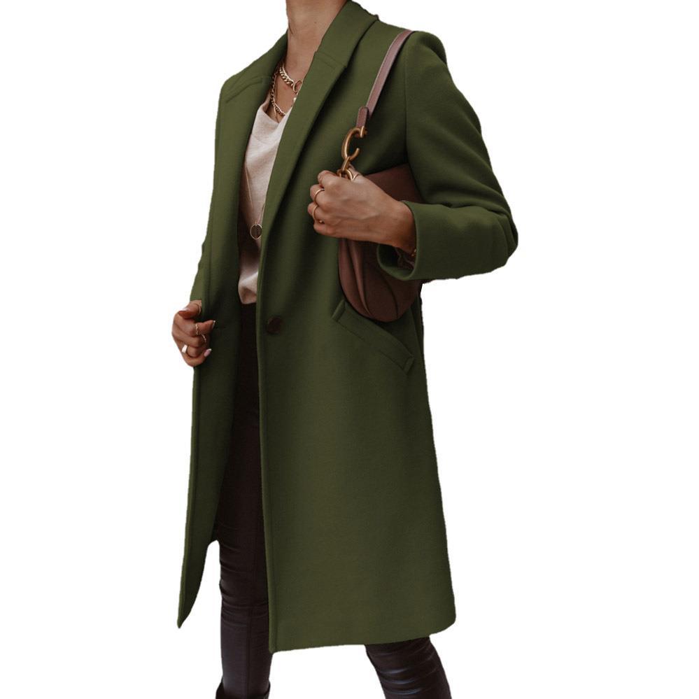 Women's Elegant Long Coat with Slim Fit and Deep Pockets