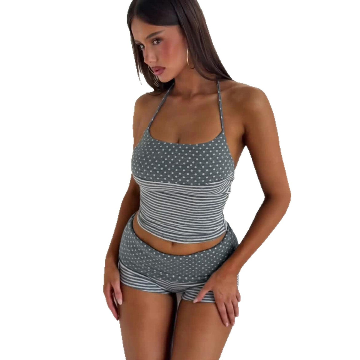 Women's Swimwear Set with Neck Ties and Elastic Waistband