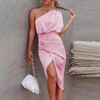 Women's Asymmetrical Wrap Dress with Graphic Print and Side Slit