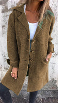 Women's Elegant Wool Jacket with Full Button Placket and Spacious Pockets