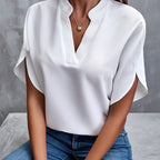 Elegant Half-Sleeve Blouse with Mock Neck