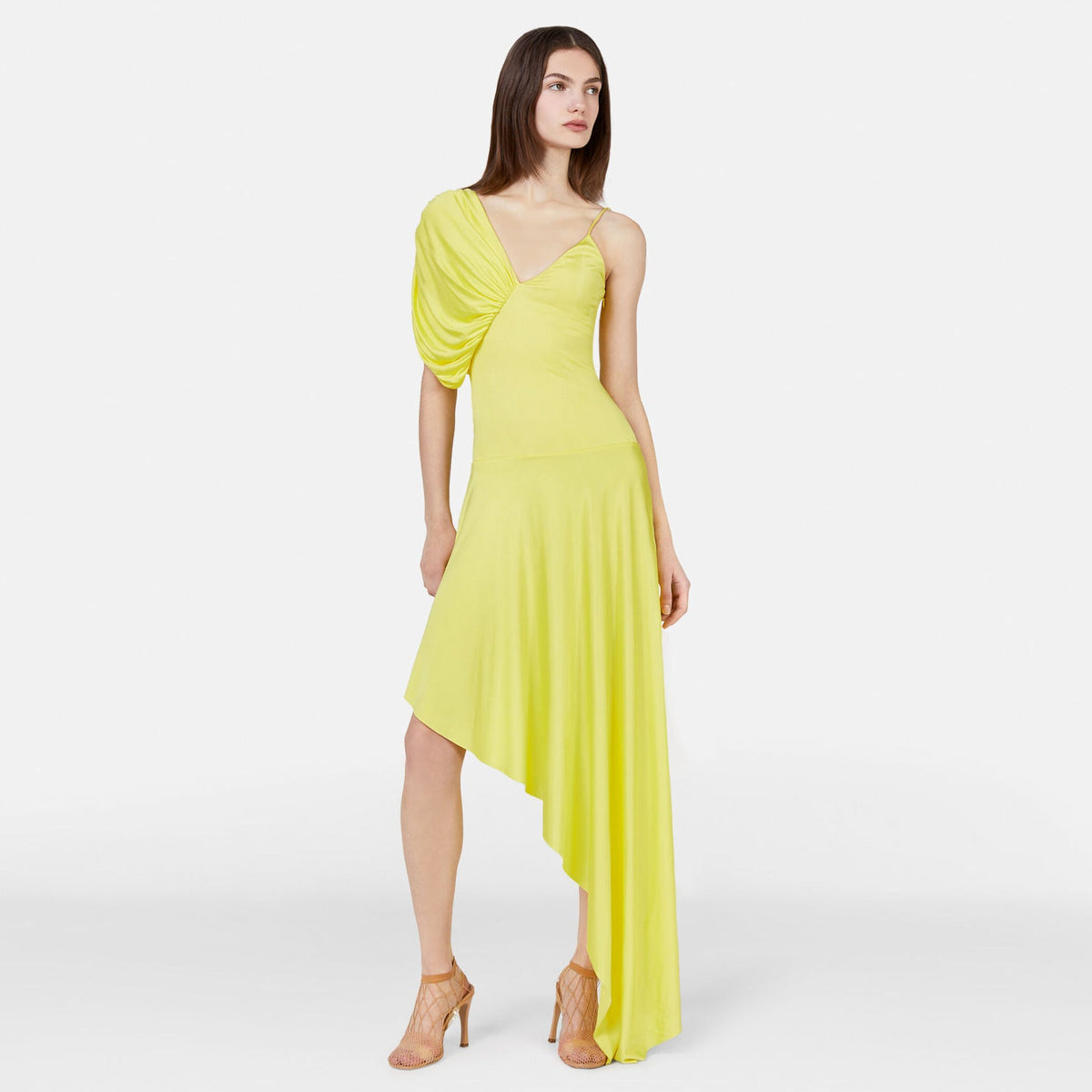 Women's Asymmetrical One-Piece Swimsuit with Voluminous Puff Sleeves