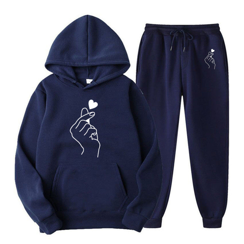 Women's Jogging Suit with Creative Heart Motif and Comfortable Fit