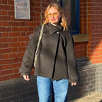 Women's Cozy Wool Jacket with High Collar and Button Details