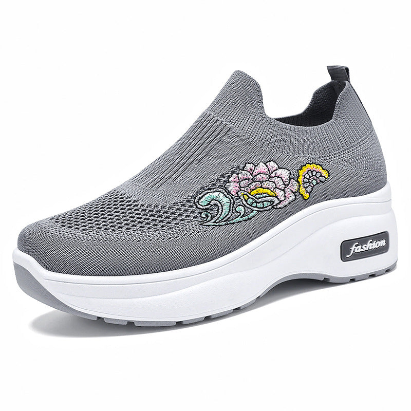 Women's Athletic Sneakers with Floral Design and Adjustable Platform Sole