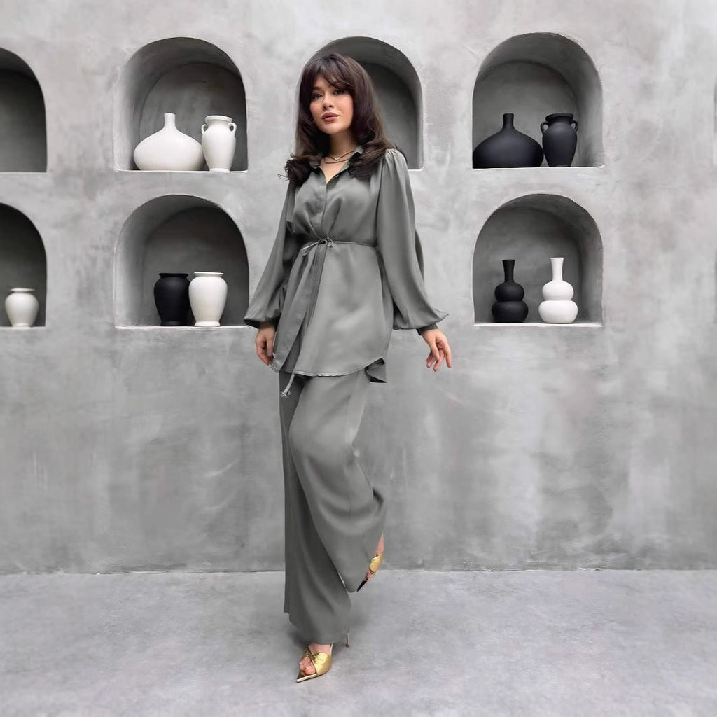 Women's Elegant Set with Long Blouse and Wide Pants