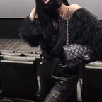 Women's Cropped Pullover with Fluffy Texture and Off-Shoulder Design
